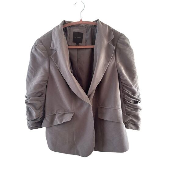 Taupe Ruched Sleeve Blazer – The Limited Chic Neutral Layer Large - Picture 1 of 4
